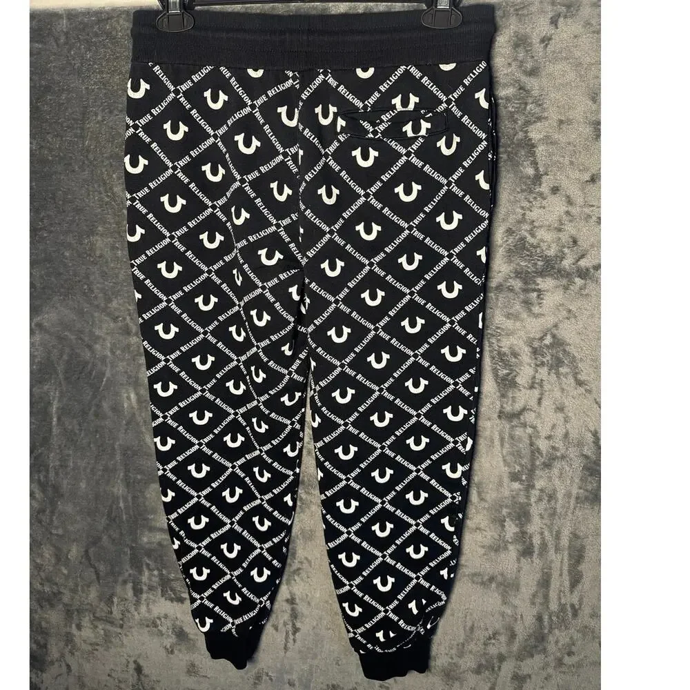 True Religion Allover Horseshoe Print Jogger Sweatpants Men’s Small Black/White